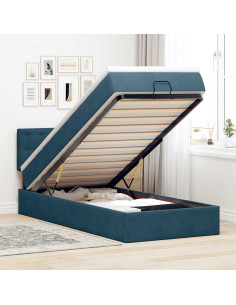 Pouf Letto con Materasso e LED Blu Scuro 80x200cm in Velluto