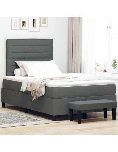 Letto a molle con materasso Grigio scuro 120 x 190 cm Tessuto