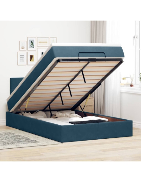 Pouf Letto con Materasso Blu Scuro 120x190 cm Velluto