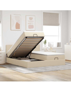 Struttura Letto Pouf con Materassi Crema 180x200 cm in Tessuto