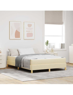 Letto a molle con materasso Crema 140 x 190 cm Tessuto