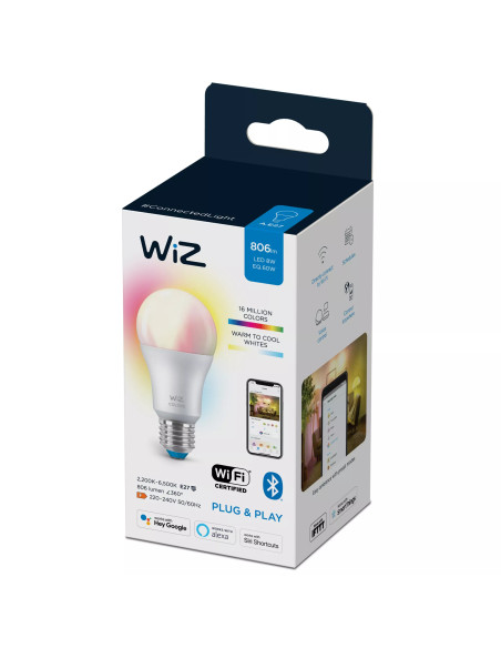 WiZ Lampadina Smart Dimmerabile Luce Bianca o Colorata Attacco E27 60W Goccia