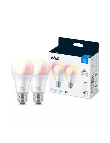 WiZ Lampadina Smart Dimmerabile Luce Bianca o Colorata Attacco E27 60W Goccia 2Pezzi