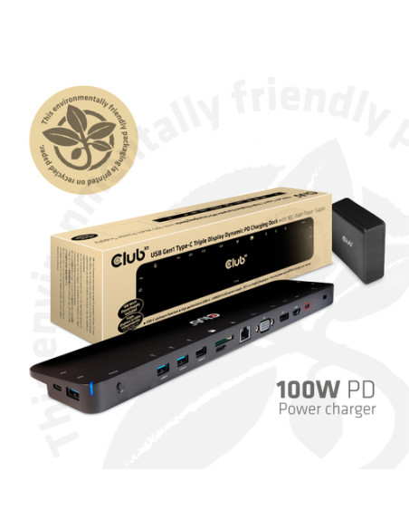 CLUB3D CSV-1564W100 replicatore di porte e docking station per laptop USB 3.2 Gen 1 (3.1 Gen 1) Type-C Nero