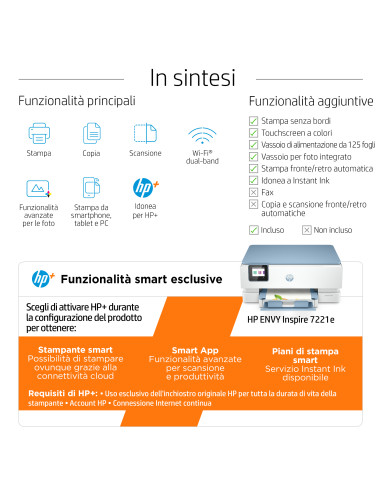 HP ENVY Inspire 7221e Wireless All-in-One Colore Stampante, Instant Ink Stampa di foto