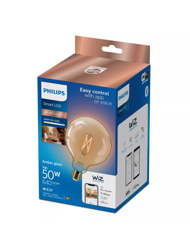 Philips LED Lampadina Smart Filament Ambrata Dimmerabile Luce Bianca da Calda a Fredda Attacco E27 50W Globo