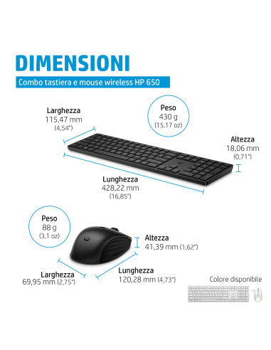 HP Combinazione di tastiera e mouse wireless 650, colore nero