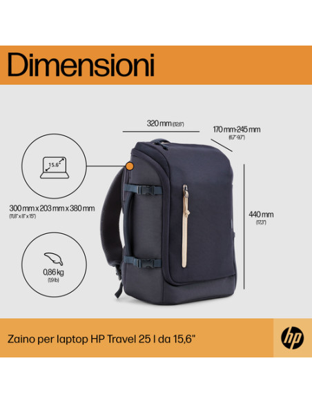 HP Zaino grigio scuro per laptop da 15,6" Travel 25 litri