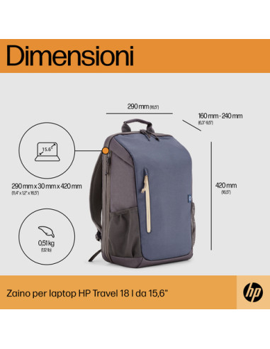 HP Zaino per laptop Travel 15.6 Blue Night da 18 litri