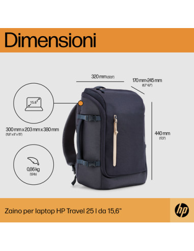 HP Zaino blu per laptop da 15,6" Travel 25 litri