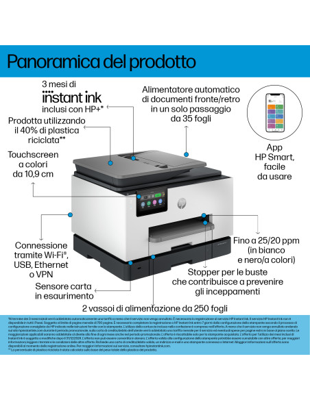 HP OfficeJet Pro 9132e Wireless All-in-One Colore Stampante, Instant Ink Stampa fronte/retro