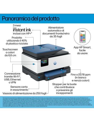 HP OfficeJet Pro 9125e Wireless All-in-One Colore Stampante, Instant Ink Stampa fronte/retro