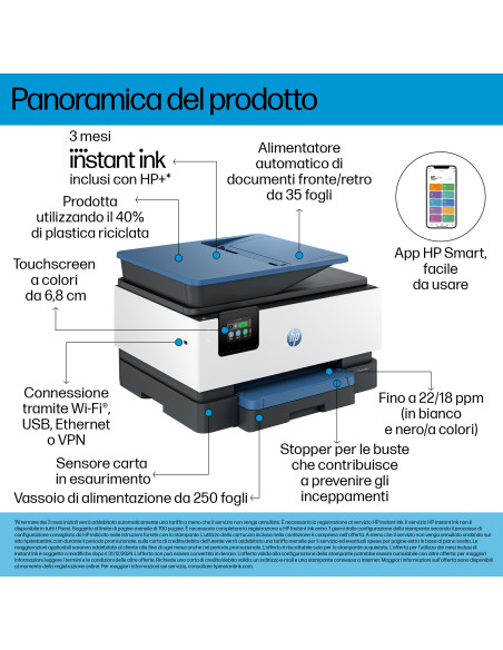 HP OfficeJet Pro 9125e Wireless All-in-One Colore Stampante, Instant Ink Stampa fronte/retro