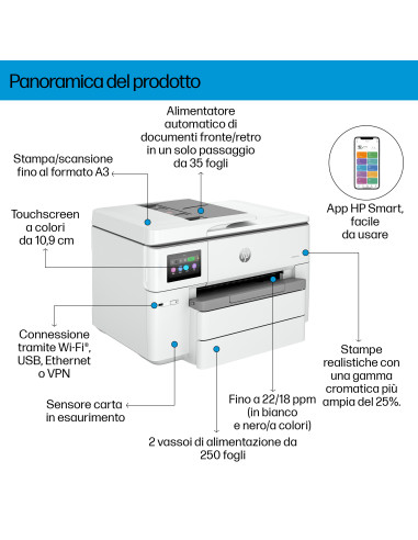 HP OfficeJet Pro 9730e Wireless All-in-One Colore Stampante, Instant Ink Stampa fronte/retro