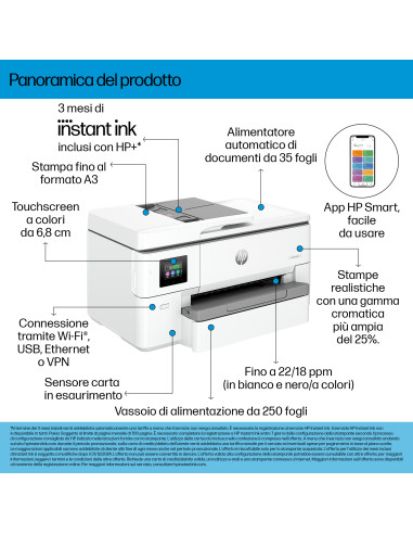 HP OfficeJet Pro 9720e Wireless All-in-One Colore Stampante, Stampa fronte/retro fotocopiatrice, scanner