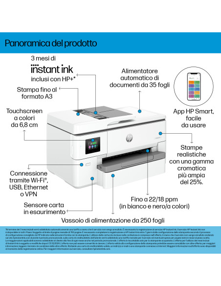 HP OfficeJet Pro 9720e Wireless All-in-One Colore Stampante, Stampa fronte/retro fotocopiatrice, scanner