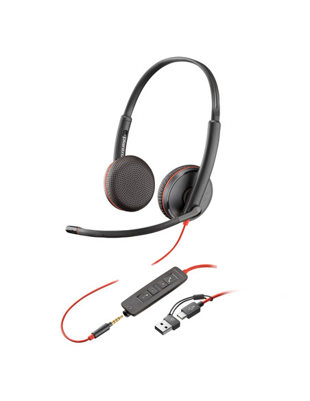 HP Poly Cuffie Poly Blackwire 3225 stereo USB-C + spinotto da 3,5 mm + adattatore USB-C/A (sfuse)