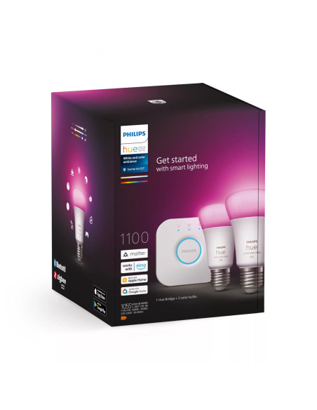 Philips Hue White and Color ambiance Starter Kit Bridge + 2 Lampadine Smart E27 75W