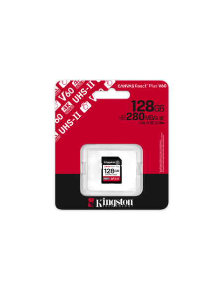Kingston Technology 128GB Canvas React Plus SDXC UHS-II 280R/100W U3 V60 for Full HD/4K