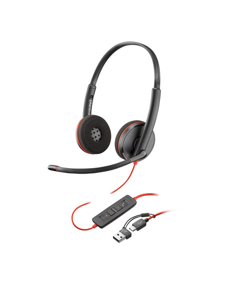 HP Poly Cuffie stereo Poly Blackwire 3220 con connettore USB-C + adattatore USB-C/A