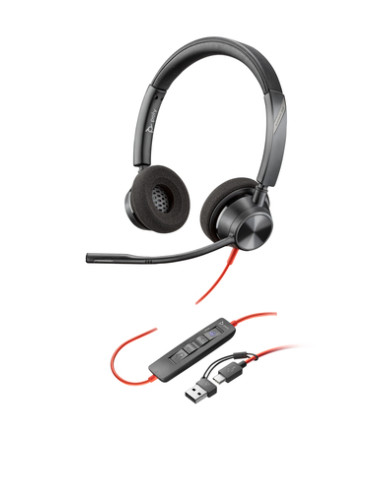 HP Poly Cuffie stereo Poly Blackwire 3320 con connettore USB-C, certificate per Microsoft Teams + adattatore USB-C/A