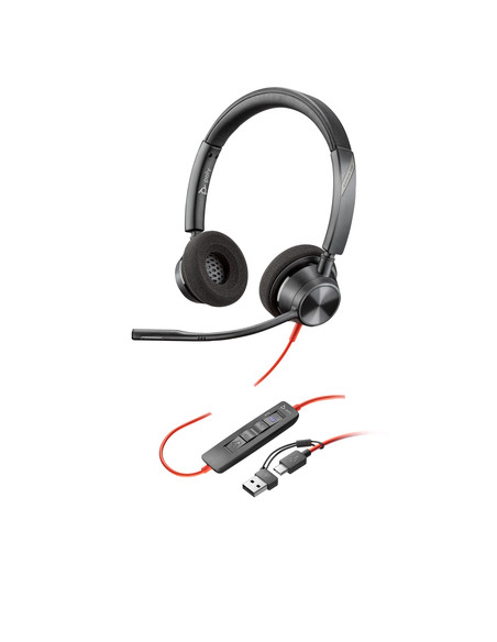 HP Poly Cuffie stereo Poly Blackwire 3320 con connettore USB-C, certificate per Microsoft Teams + adattatore USB-C/A