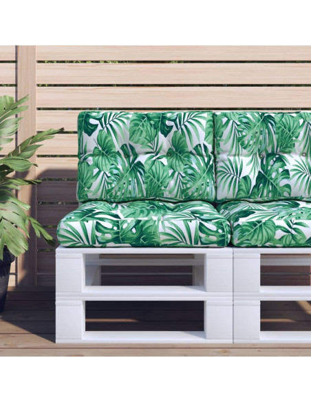 Cuscino per Pallet con Motivo a Foglie 60x40x12 cm in Tessuto