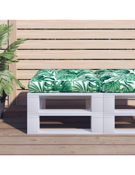 Cuscino per Pallet con Motivo a Foglie 60x60x12 cm in Tessuto