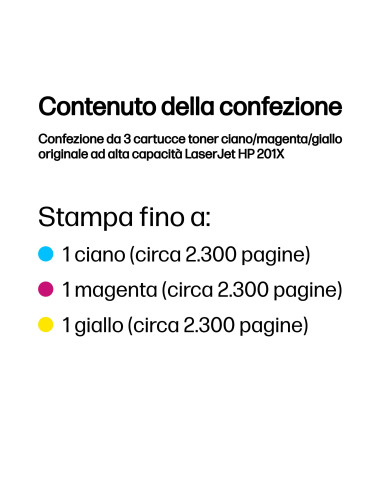 HP Confezione da 3 cartucce toner ciano/magenta/giallo originale ad alta capacità LaserJet 201X