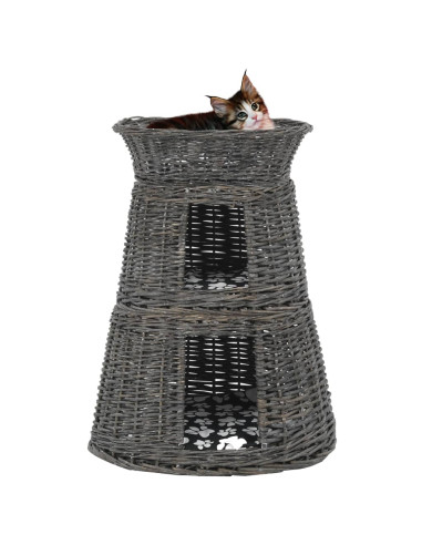 Ceste Gatti con Cuscini Grigio 3pz 47x34x60cm Salice Naturale