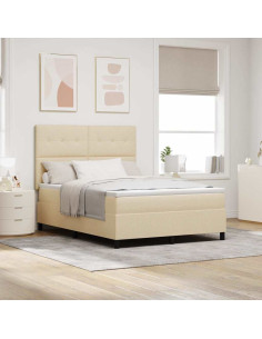 Letto a molle con materasso con led Crema 140 x 190 cm Tessuto