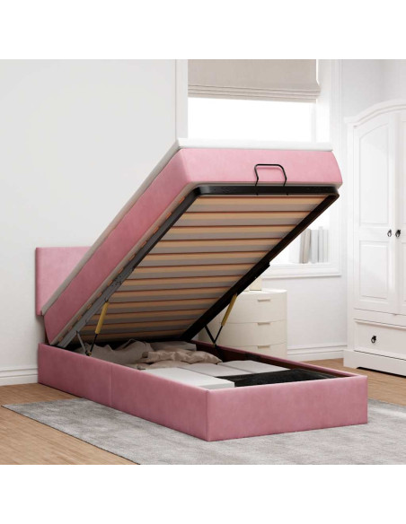Struttura Letto Pouf con Materasso Rosa 80x200 cm Velluto