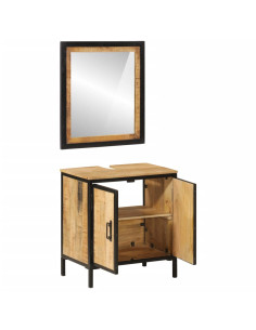 Set Mobili da Bagno 2pz in Ferro e Legno Massello di Mango