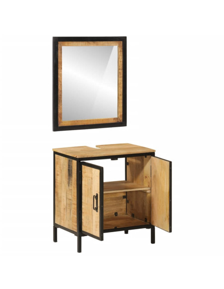 Set Mobili da Bagno 2pz in Ferro e Legno Massello di Mango