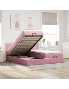 Struttura Letto Pouf con Materassi Rosa 160x200 cm Velluto