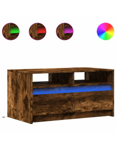 Tavolino da Salotto con Luci LED Rovere Fumo in Truciolato 2