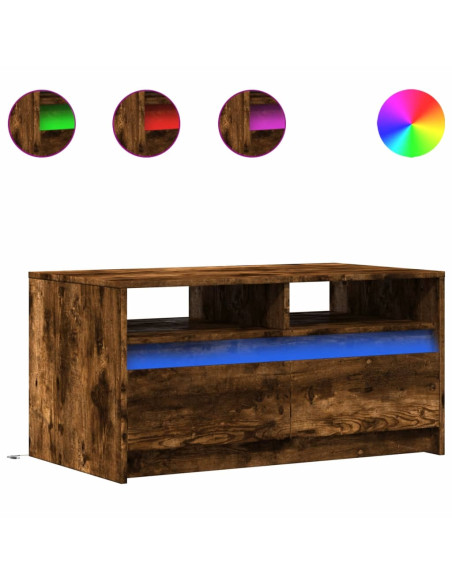 Tavolino da Salotto con Luci LED Rovere Fumo in Truciolato