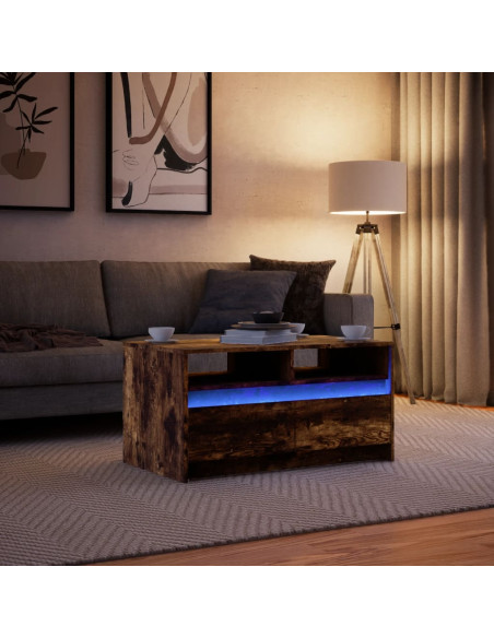 Tavolino da Salotto con Luci LED Rovere Fumo in Truciolato