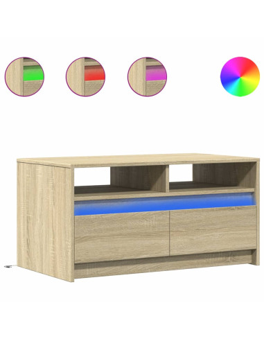 Tavolino da Salotto con Luci LED Rovere Sonoma in Truciolato