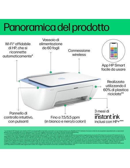 HP DeskJet 2822e Wireless All-in-One Colore Stampante, Fotocopiatrice, scanner