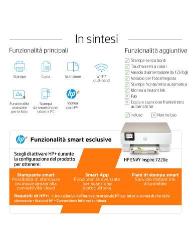 HP ENVY Inspire 7220e Wireless All-in-One Colore Stampante, Instant Ink Fotocopiatrice, scanner