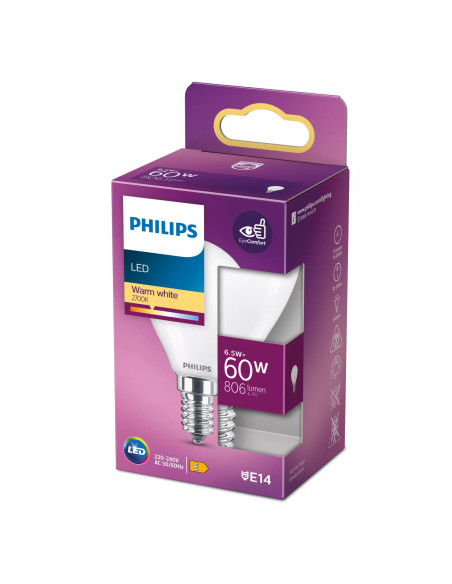 Philips Lampadina candela smerigliata a filamento 60 W P45 E14