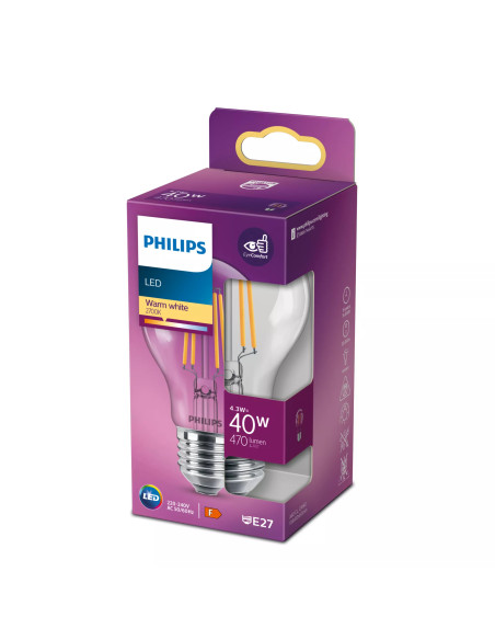 Philips Lampadina trasparente a filamento 40 W A60 E27
