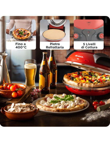 Ariete 909 Forno Pizza - Pizza in 4 minuti - Piastra in pietra refrattaria con trattamento antiaderente - Temperatura max 400° 