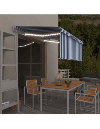 Tenda Automatica Parasole LED Sensore Vento 3x2,5m Blu e Bianco