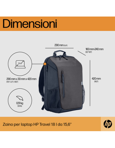 HP Zaino per laptop da 15,6" Travel 18 litri Iron Grey