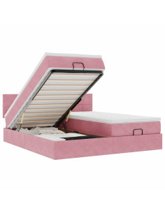 Struttura Letto Pouf con Materassi Rosa 160x200 cm Velluto 2