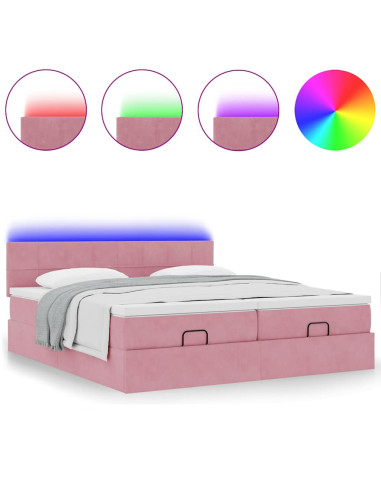 Struttura Letto Pouf con Materassi Rosa 160x200 cm Velluto