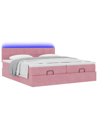 Struttura Letto Pouf con Materassi Rosa 160x200 cm Velluto