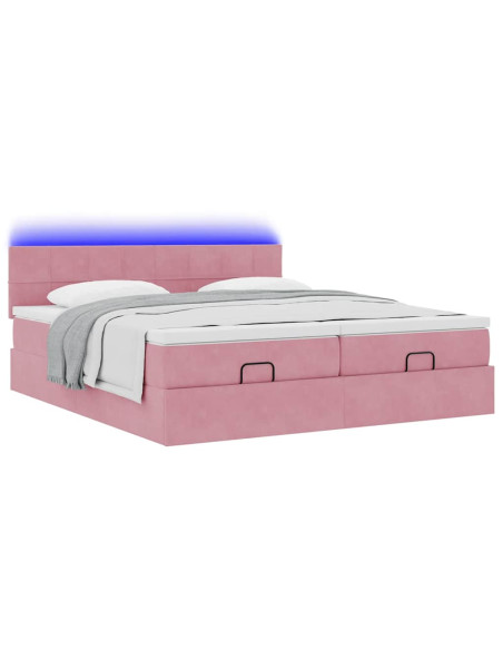 Struttura Letto Pouf con Materassi Rosa 160x200 cm Velluto